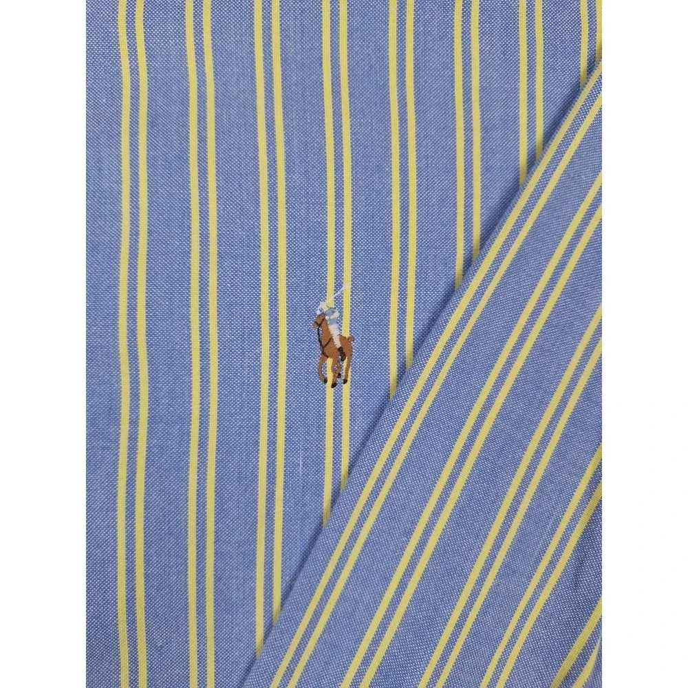 Vintage 90s Polo Ralph Lauren Mens Blue Yellow Stripes Button Flesh Pony 16.5-33